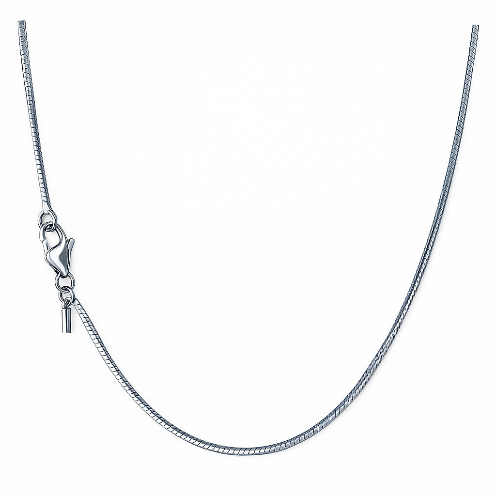 Colar masculino tipo Snake Bone prateado em aço inoxidável 316L visto de frente, da marca The Iron Essence.